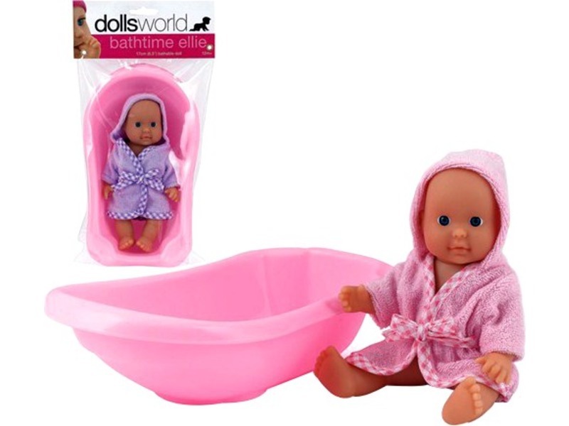 Ellie fürdethető baba káddal - 18 cm, többféle