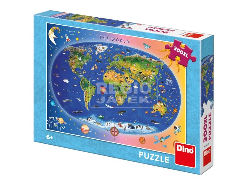 Dino Állatos világtérkép 300 darabos XL puzzle kép nagyítása