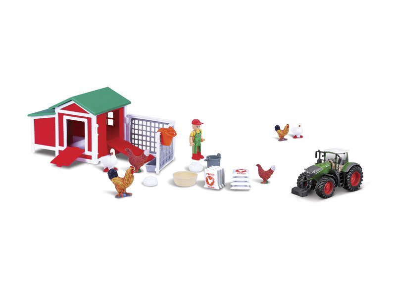 Bburago 10cm traktor + csirkeól + csirke + kerítés kép nagyítása