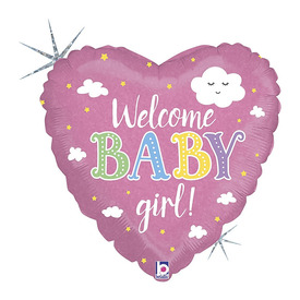 45cm Welcome Baby Girl feliratos, hologrammos fólia lufi