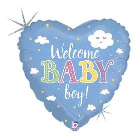 45cm Welcome Baby Boy feliratos, hologrammos fólia lufi