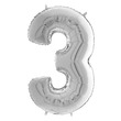02992 - Héliumos fólia lufi, 3-as szám, 65 cm, ezüst