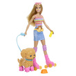 Barbie kutyasétáltó görkoris szett - szőke baba kép nagyítása