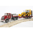MACK Granite alacsony alvázú teherautó JCB 4CX kotrógéppel kép nagyítása